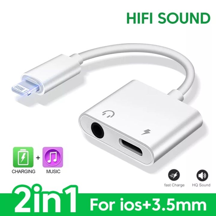 2 in 1 Audio Adapter for iPhone Charging Plus Earphones - Lighting 3.5mm to Headphone Splitter