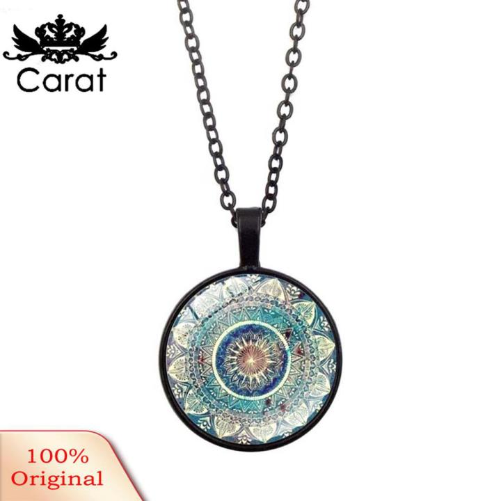 Carat Vintage Women Glass Cabochon Pendant Long Chain Mandala Necklace Jewelry Gift