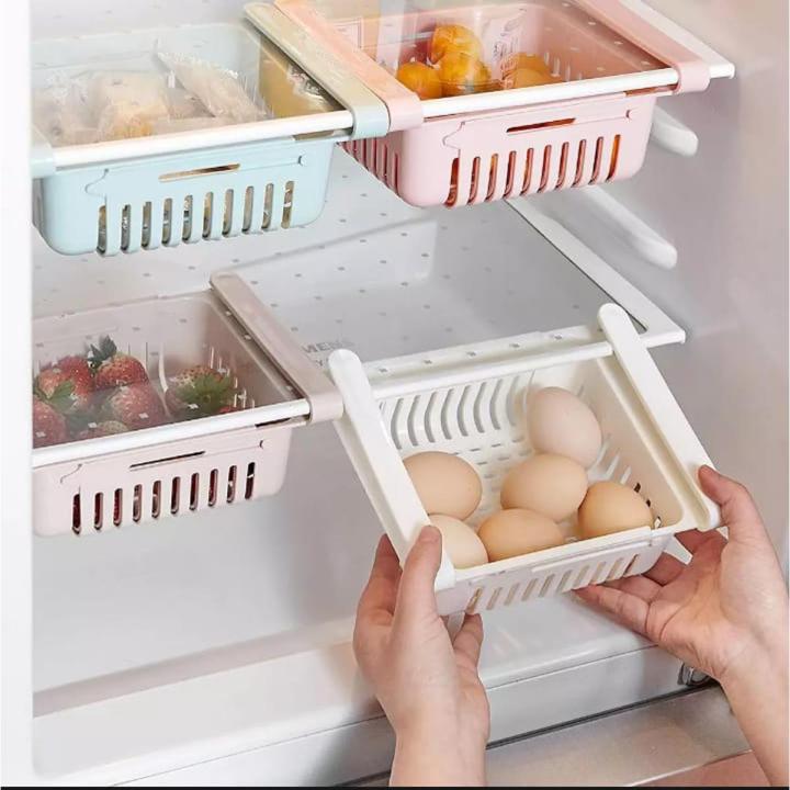 1 Pcs Adjustable Storage Basket For Fridge Plastic Basket Stretchable Food Organizer Fruit Rack Food Manager Table Storage Basket Space Saver For Food Vegetable and Spices Storage Basket Fruit Organizer Drawer Cabinet