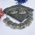 Antique Silver Afghani choker necklace with earrings for women / Fancy pendant Choker jewelry set. 
