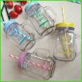 Mason Jar Mug Multicolor With Straw and Lid. 