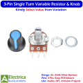 2-Pcs 3-Pin Single Turn Variable Resistor with Knob | 2k 5k 10k 20k 50k 100k 250k Potentiometer for Volume Control, DIY, Arduino & Electronics Projects by Electrica. 