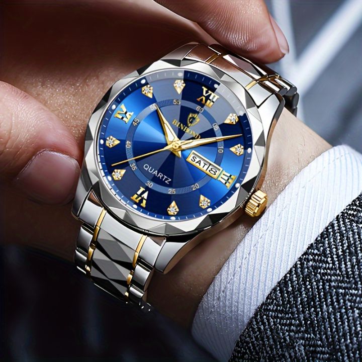 BINBOND%20Men's%20Waterproof%20Luminous%20Dual%20Calendar%20Watch,%20Trendy%20Quartz%20Watch%20-%20Image%204