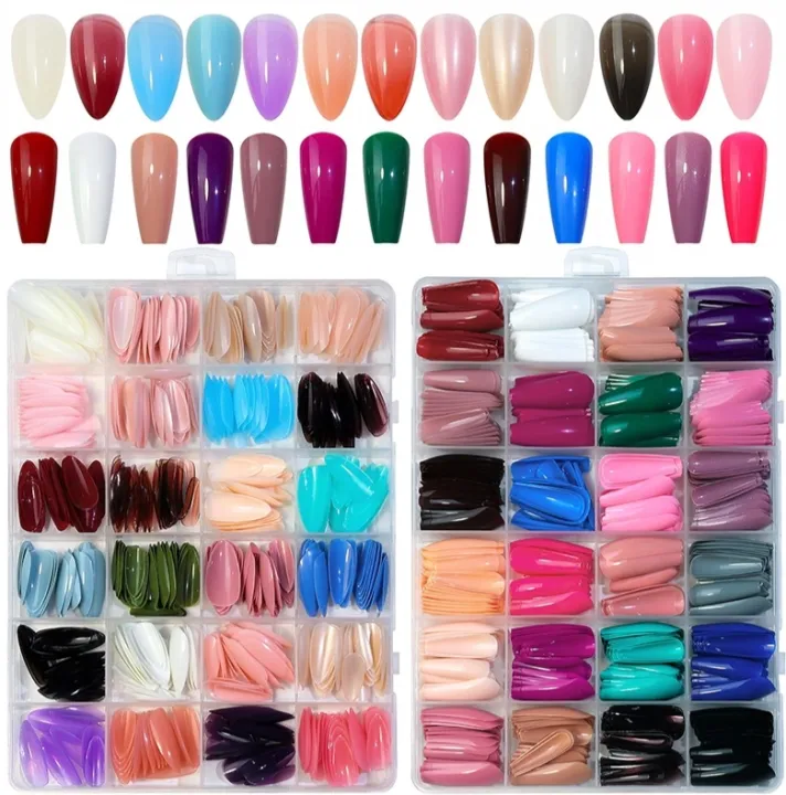 576 Pcs Box Colorful Artifical Nails Acrylic Full Cover Nail | Fake Nails | Fancy Artifical Nails | French nails | Nails For girls In Multicolours
