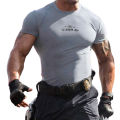 Men Casual O Neck Short Sleeve Quick Drying Elastic Fitness Slim T-shirt Top. 