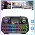 I10 Mini Wireless + Bluetooth Touchpad Keyboard – 7 Color Backlit | 2.4GHz Smart TV & PC Keyboard Mouse. 