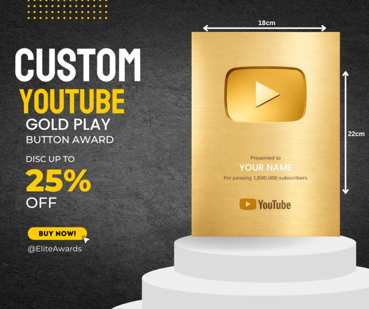 Generic Customizable Youtube Gold Play Button Award YT Play Button ...