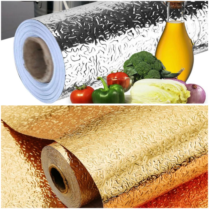 Self Adhesive Aluminium Foil Sticker Roll, Oil Proof Waterproof Aluminium Sheet DIY Wallpaper, Heat Resistant Backsplash Aluminium Sticker for Home, Kitchen, Stove, Cabinet, Wall, Drawers, and Furniture By Beriana Platinum