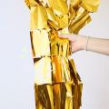 Square Box shape metallic tinsel fringe foil curtain party backdrop in Golden. 