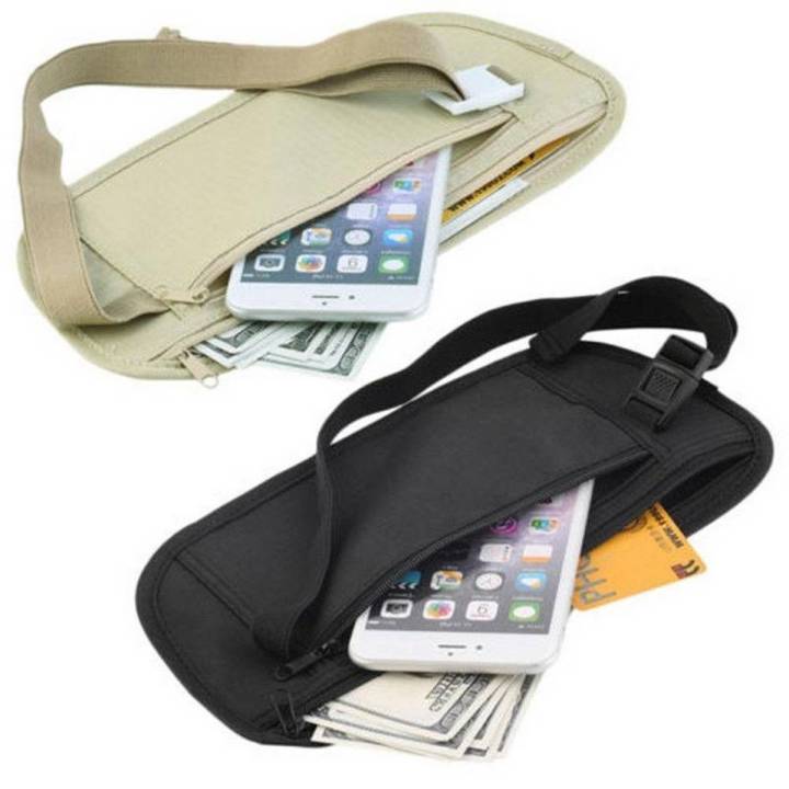 New Travel Waist Pouch for Passport Money Belt Bag Hidden Security Wallet Black Khaki