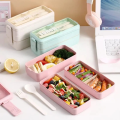 Lunch Box - Lunch Box for School Japnese Wheat Straw - 2 Layer Bento Box Lunch Box for Office Lunch Box Lunchbox Japnese Wheat Straw Lunch box with Spoon and fork Lunch Box Imported LunchBox 2 Layer Hot and Cool. 