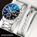 Pack of 2 Classic Luxury Watch for Men / Boys With Silver Hand/Wrist Bracelet Chain. 