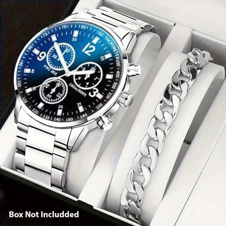 Pack%20of%202%20Classic%20Luxury%20Watch%20for%20Men%20/%20Boys%20With%20Silver%20Hand/Wrist%20Bracelet%20Chain%20-%20Image%202