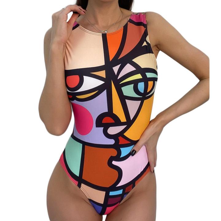 OIMG Funny Printed One Piece Swimsuit Women Swimwear Female Bathing Suit Swim C-Color L