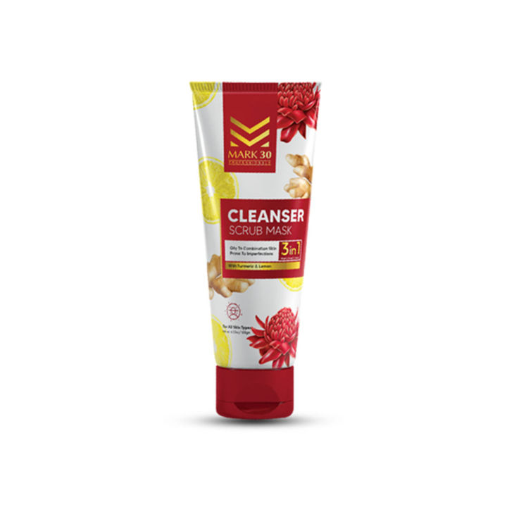 Mark 30|3 in 1 Wash + Scrub +Mask With Turmeric  100g|  Skin Active Bright Face Wash| Acne Cleanser| Remove White Heads, Black Heads and Acne Blemishes Scrub|Facial Cleansing Scrub Remove Excess Oil Remove|Facial Cleanser|For Oily Skin|Scrub+Mask+Wash