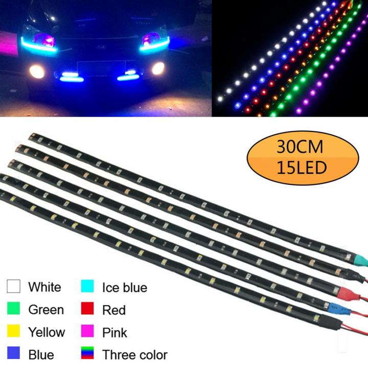 Yellow-30cm 15 LED Waterproof Flexible Car Strip Light Motor Bar String Daytime Running Tape