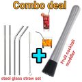 Cocktail Fruit Muddler Barware DIY Stainless Steel Bar Mixer Stirrer Cocktail Drink Fruit Drink Tool Stirrer (Cocktail Muddler + 5pc steel juice straw set) Mixer Barware Kitchen Tool brand new and good quality - combo deal / 2 in 1 deal + free shipping. 