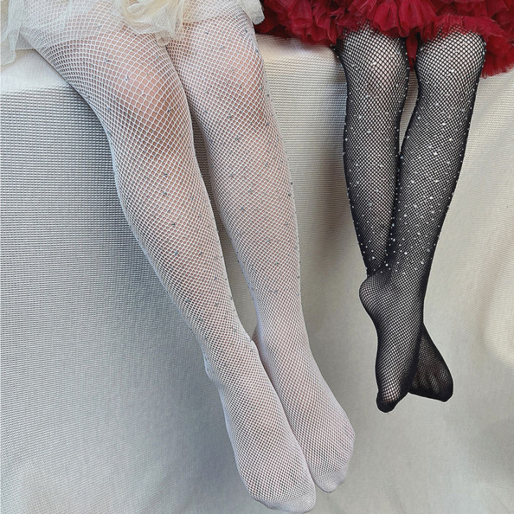 Kid Girls Fishing Net Stockings Children's Glitter Rhinestone Fashion Socks Child Girls Tight Long Sock Highly Elastic Leggings