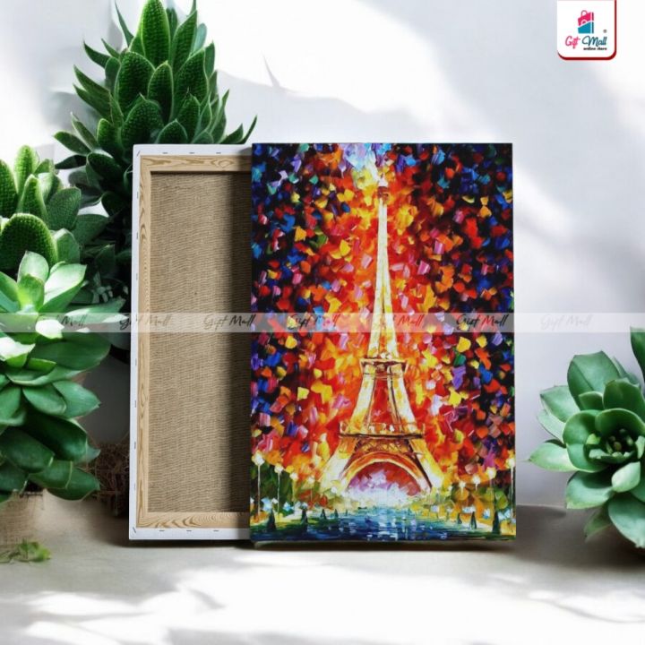 Gift Mall UV Printed Illuminated Paris Eiffel Tower Palette Knife UV Printed Oil Painting Canvas