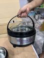 Premium Quality Elegant Luxury Design Happy House Brand Silver Food Warmer Hot Pot With Glass Lid, High Quality Unbreakable Insulated Material Keeps Food Fresh and warm upto 6 Hours, Available in Small, Medium, Large, 3 Pcs Set and 4 Pcs Set - Black. 