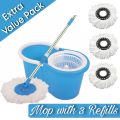 360° Rotating Spin Mop with Bucket - 2 Microfiber Cloth Refill Included (Extendable and Retractable). 