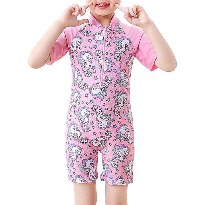 Kids Girl Boy Swimsuit Cartoon Print Zipper One-piece Swimming Suit Cute Summer Children Beachwear 3-12Yrs