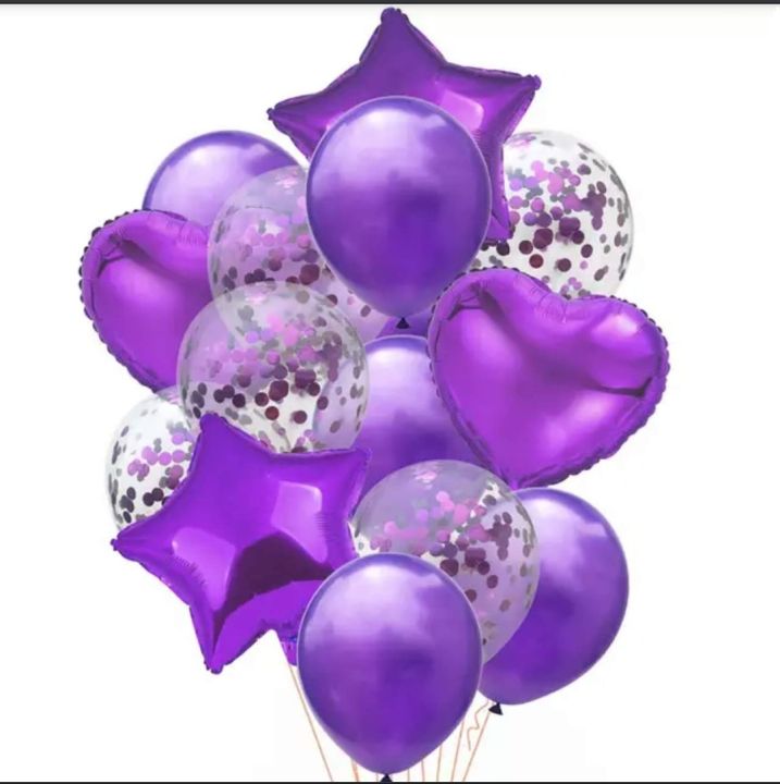 Purple Heart & Stars Foil & Confity Balloons Set