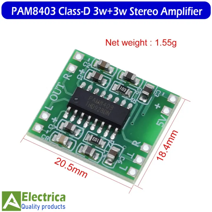 PAM8403%205V%20Class%20D%20Mini%20Digital%20Stereo%20Amplifier%20Module%203W+3W%20Audio%20Board%20for%204%CE%A9%20&%208%CE%A9%20Speakers,%20Low%20Noise%20High%20Efficiency%20Sound%20Amplifier%20for%20DIY%20Audio%20Projects,%20Arduino%20&%20Portable%20Speakers%20(2/5/10%20Pcs)%20by%20Electrica%20-%20Image%203