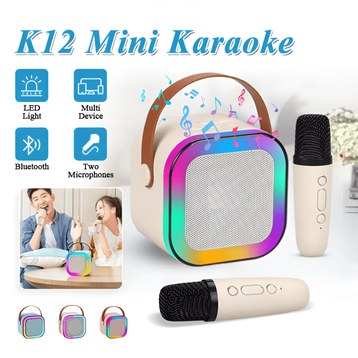 K12 Bluetooth Karaoke Mic Speaker with Wireless Microphone, RGB Lights ...