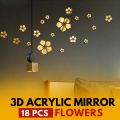 3D Acrylic mirror flowers, wall decor, wall decor items, 18 pcs flowers, self adhesive, waterproof, easy stick, best for home decor or to hide wall stains, kids room decor, room decor, acrylic mirror wall stickers. 