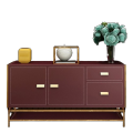 Modern Maroon Sideboard Buffet Table: Elegant Cabinet with 3 Doors, 1 Drawer, and Gold Frame Accent. 