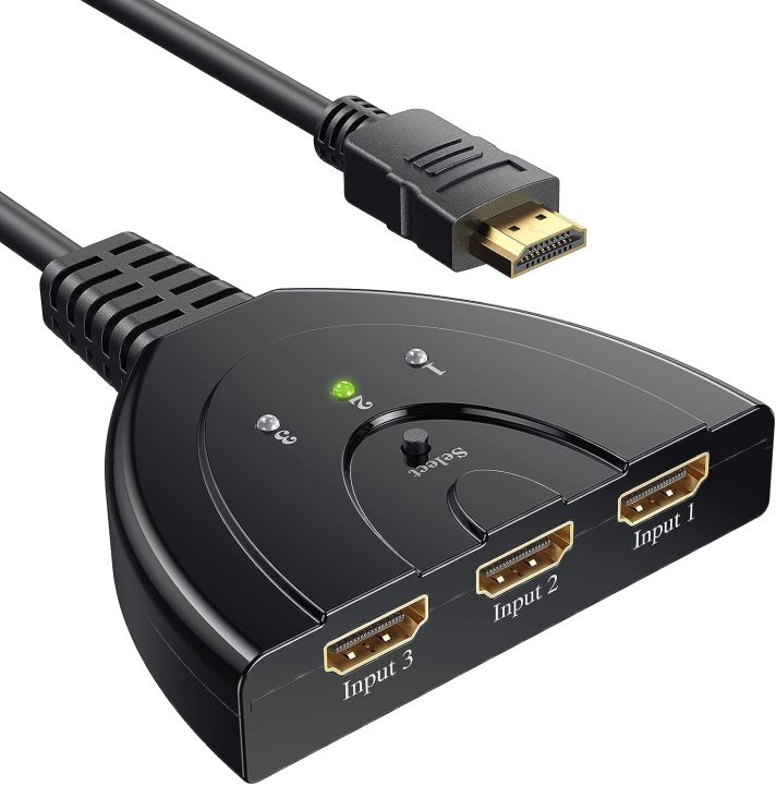 HDMI Switch 4K, Deluxe 3 Port HDMI Switcher 3x1 HDMI Splitter Hub 3 in 1 Out with Pigtail Cable Supports 4K 3D HD 1080P for Xbox PS4 Roku HDTV