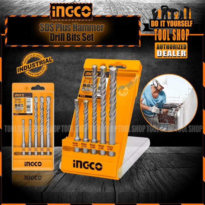 INGCO 5 Pcs SDS Plus Hammer Drill Bits Set