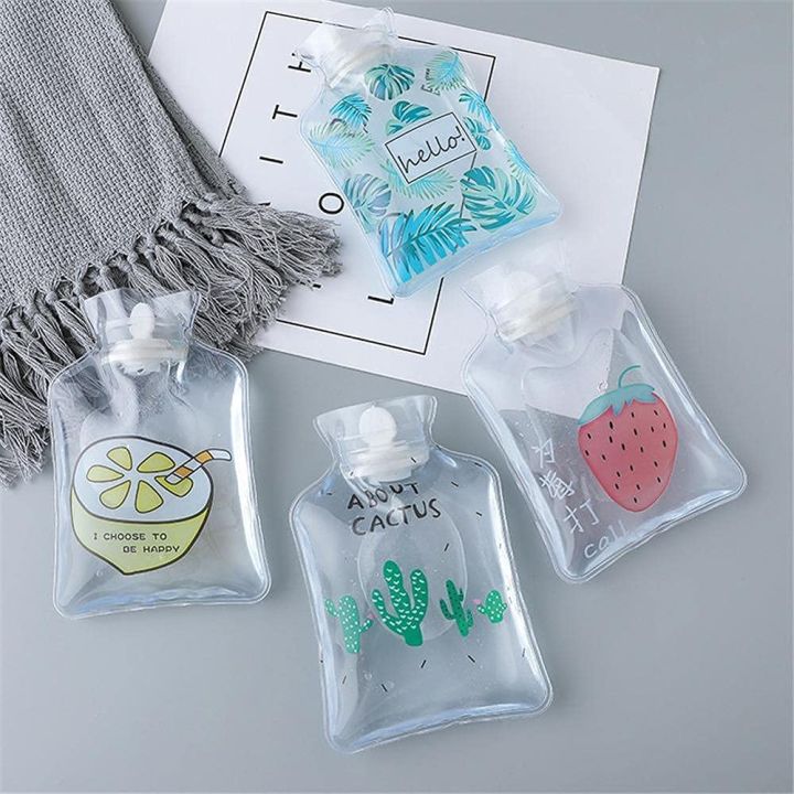1 pcs Small Transparent Hot Water Bottle Cartoon Simple Winter Warm Water Bag Student Portable Mini Water Warm Hand Treasure