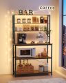 Coffee Bar, Baker's Rack for Kitchen with Storage, 6-Tier Kitchen Shelves with 6 Hooks, Microwave Stand, Industrial, Rustic Brown and Black. 