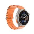 HWE Ultra Max Smart Watch, Orange and Black Advanced Smart Functions, Fitness Tracking, Sports Modes, Sleep Monitoring, Heart Rate Monitor, Water Resistance, Long Battery Life, GPS, Music Control, Customizable Faces, Voice Assistant Integration, Bluetooth. 