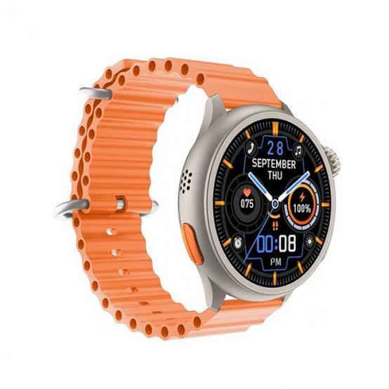 HWE Ultra Max Smart Watch, Orange and Black Advanced Smart Functions, Fitness Tracking, Sports Modes, Sleep Monitoring, Heart Rate Monitor, Water Resistance, Long Battery Life, GPS, Music Control, Customizable Faces, Voice Assistant Integration, Bluetooth