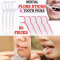 30Pcs Dental Floss Sticks & Tooth Picks Teeth Plaque Remover Interdental 2 In 1. 
