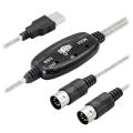 USB MIDI Cable Adapter, USB Type A Male to MIDI Din 5 Pin In-Out Cable Interface with LED Indicator for Music Keyboard. 