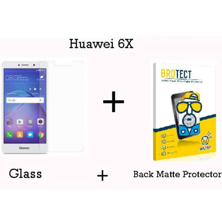 Huawei 6X Polish 2.5D Tempered Glass Screen Protector + Huawei 6X Back Protector Matte For Huawei 6x