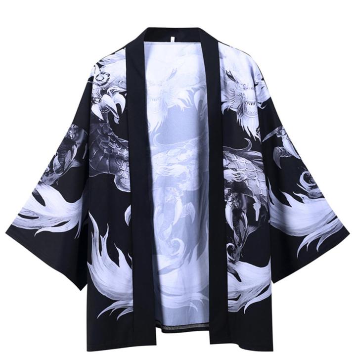 Yfashion Summer Japanese Kimono Robe for Men Women nese Style Dragon Printing Cardigan Tops Half Sleeves Loose Sunscreen Shirt color