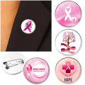 Breast Cancer Awareness Lapel Pin Breast Cancer Pin Women Charity Public Welfare Ribbon Brooch Round Badge. 