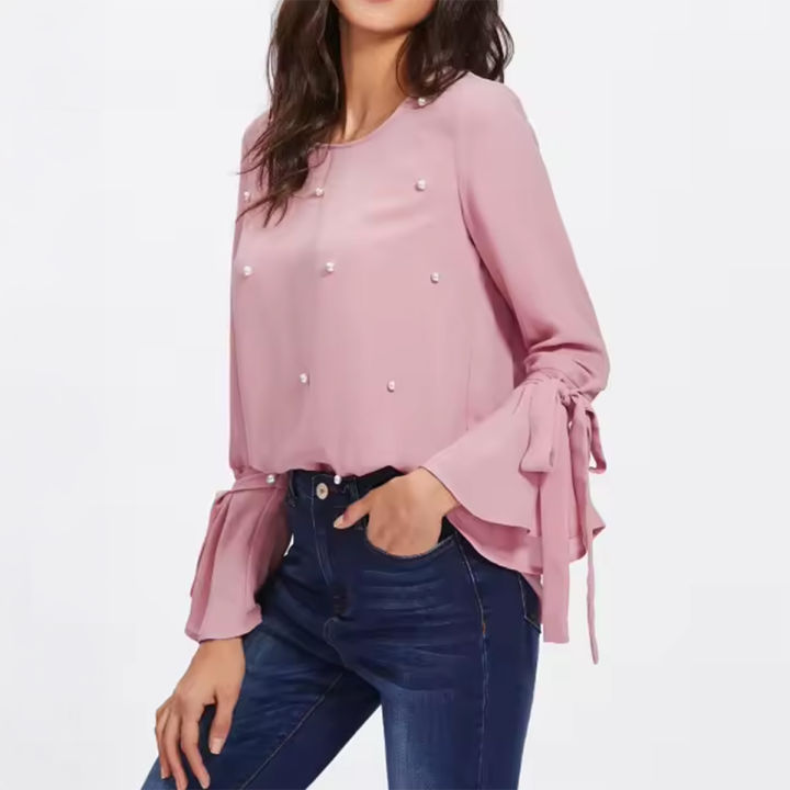 Stylish & Beautiful tea pink shirt for girls. Lilen fabric shirt for girls