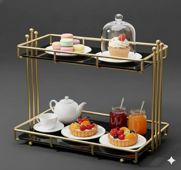 Luxury 2-Tier Metal Dessert & Serving Rack with mdf sheet | Daraz.pk