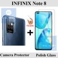 Infinix Note 8 Tempered Glass Screen Protector Polish Glass + Back Camera 9H Gorilla Flexible Protector For Infinix Note 8. 
