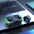 TWS V5.1 True Wireless Stereo Earbuds, TWS Gaming Hand Free Headphone, Low Latency Low Power Consumption Headset, Auto Power On, Ergonomic Design, Dual Connect, Water Proof IPX4 Earphones With RGB Light Charging Case Built In Mic For Mobile Phone Android. 