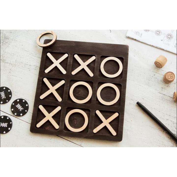 Wooden tic tac Toe Game Super Fun-Board Game Best Educational Toy For Family 6x6 Inches High Quality Board Game Party Favor Fun Indoor Brain Teaser