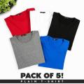Pack of 5 plain half sleeves T shirts for men. 