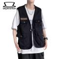 Men Waistcoat with Multiple Pockets Men's Summer Sleeveless Multi-pocket Vest Coat with Zipper Button Closure Casual Streetwear Jacket for Outdoor Activities Unisex Sports Vest. 