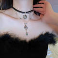 Vintage Multi-Layer Leather Choker Necklace Layered Strap Women's Collar Chain Bohemian Vacation Crystal Tear-drop Pendant Jewelry. 